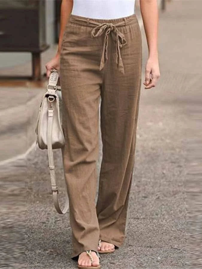 Pantalon Lin Clair avec Ceinture Élastique pour Femmes