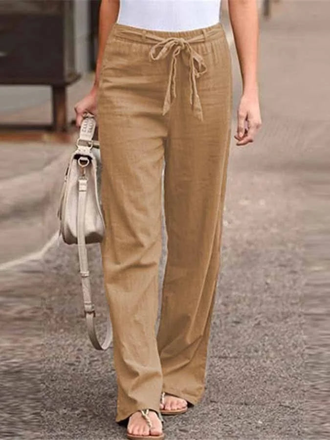 Pantalon Lin Clair avec Ceinture Élastique pour Femmes