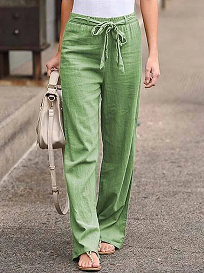 Pantalon Lin Clair avec Ceinture Élastique pour Femmes