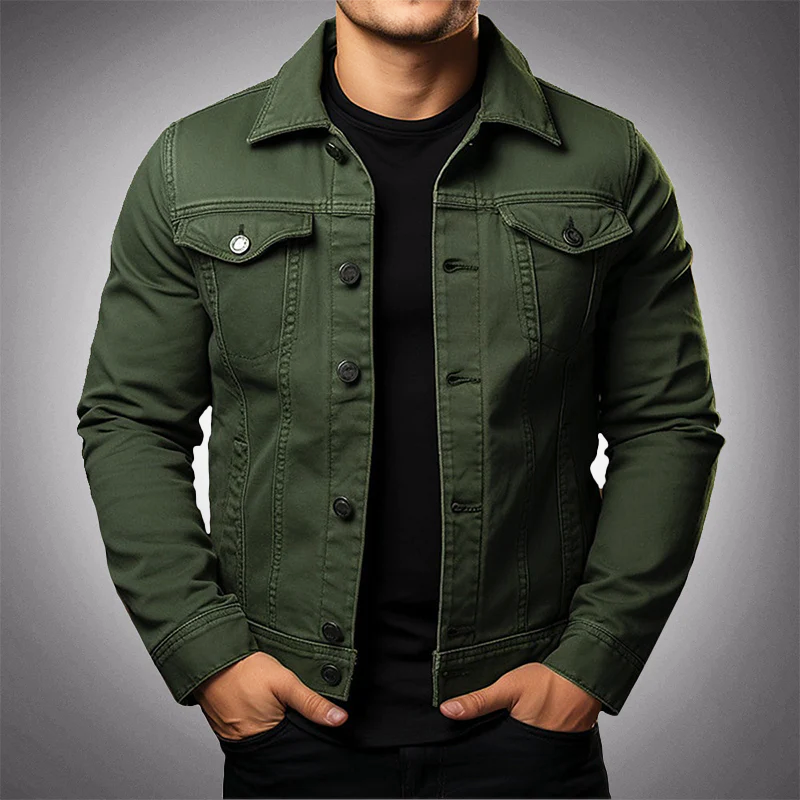 Veste denim verte homme casual avec poches et fermeture boutons - LuxeStyle