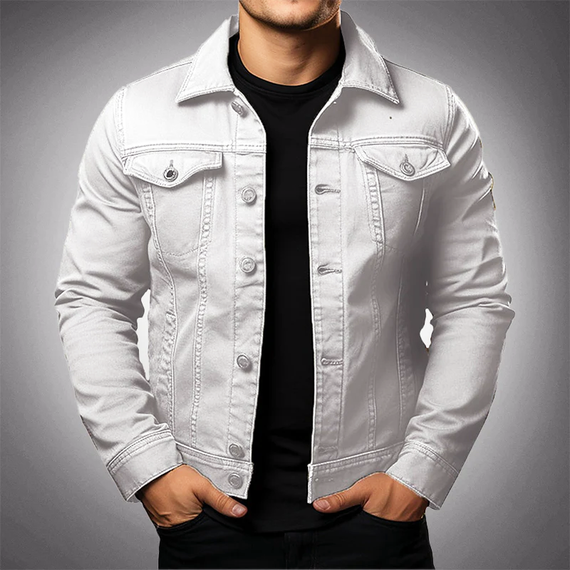 Veste denim verte homme casual avec poches et fermeture boutons