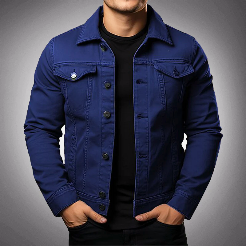Veste denim verte homme casual avec poches et fermeture boutons