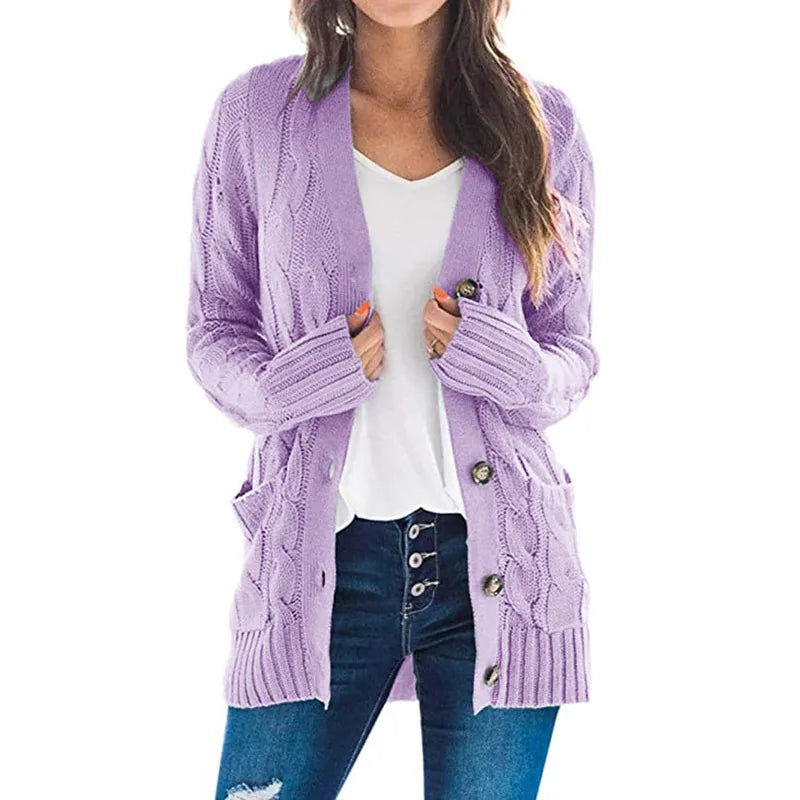 Gilet Femme Élégant – Cardigan Douillet à Câble avec Fermeture et Coupe Tendance