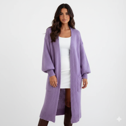 Cardigan Féminin Très Long et Confortable avec Poches - LuxeStyle