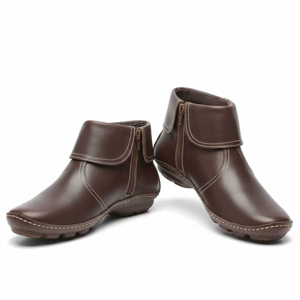 Bottes Femme Élégantes - Chaussures Imperméables en Cuir Doux avec Semelle Grip