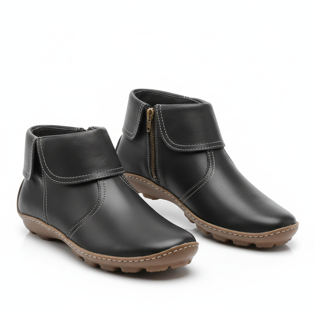 Bottes Femme Élégantes - Chaussures Imperméables en Cuir Doux avec Semelle Grip