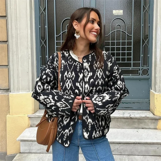 Veste Femme Hiver Chic Noir Blanche Taille Relâchée - LuxeStyle