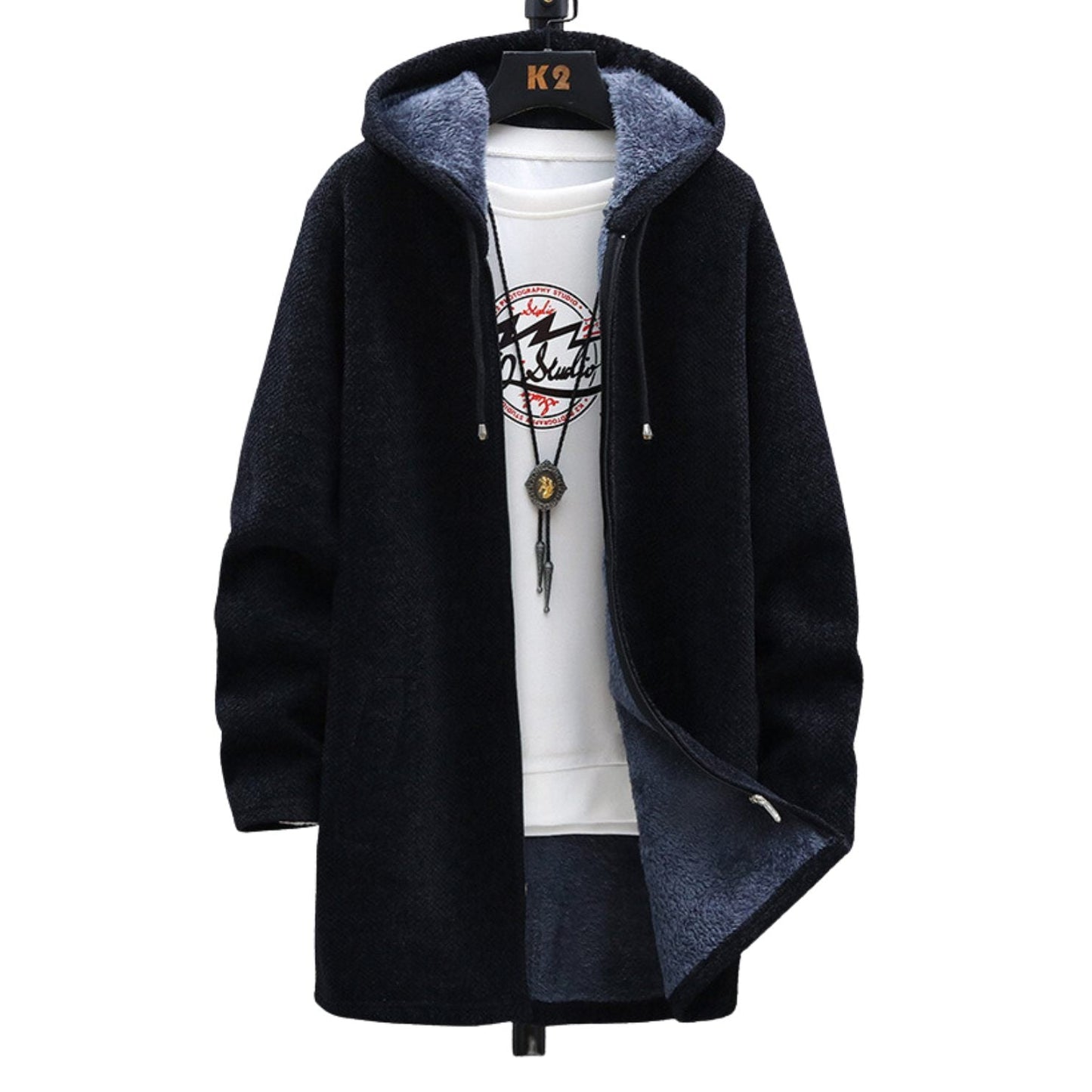 Parka Hiver Homme Élégant avec Capuche et Fermeture Éclair