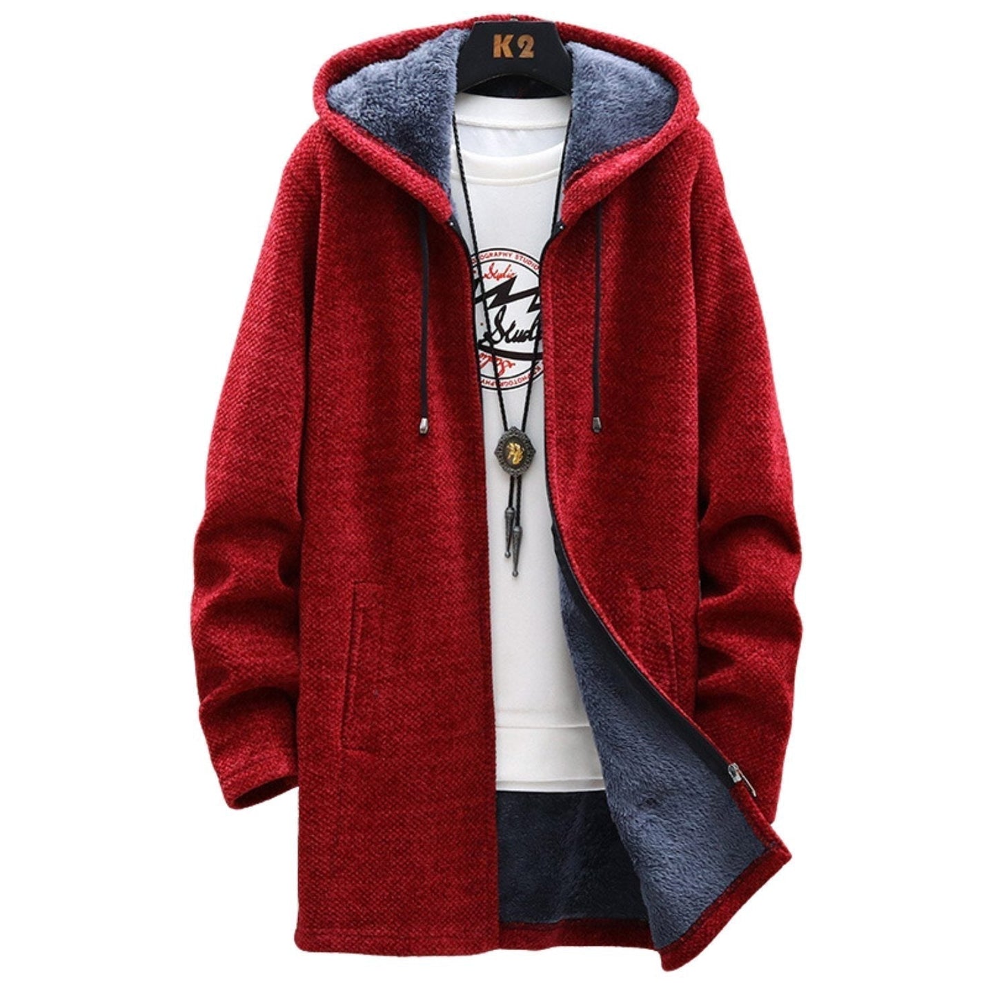 Parka Hiver Homme Élégant avec Capuche et Fermeture Éclair