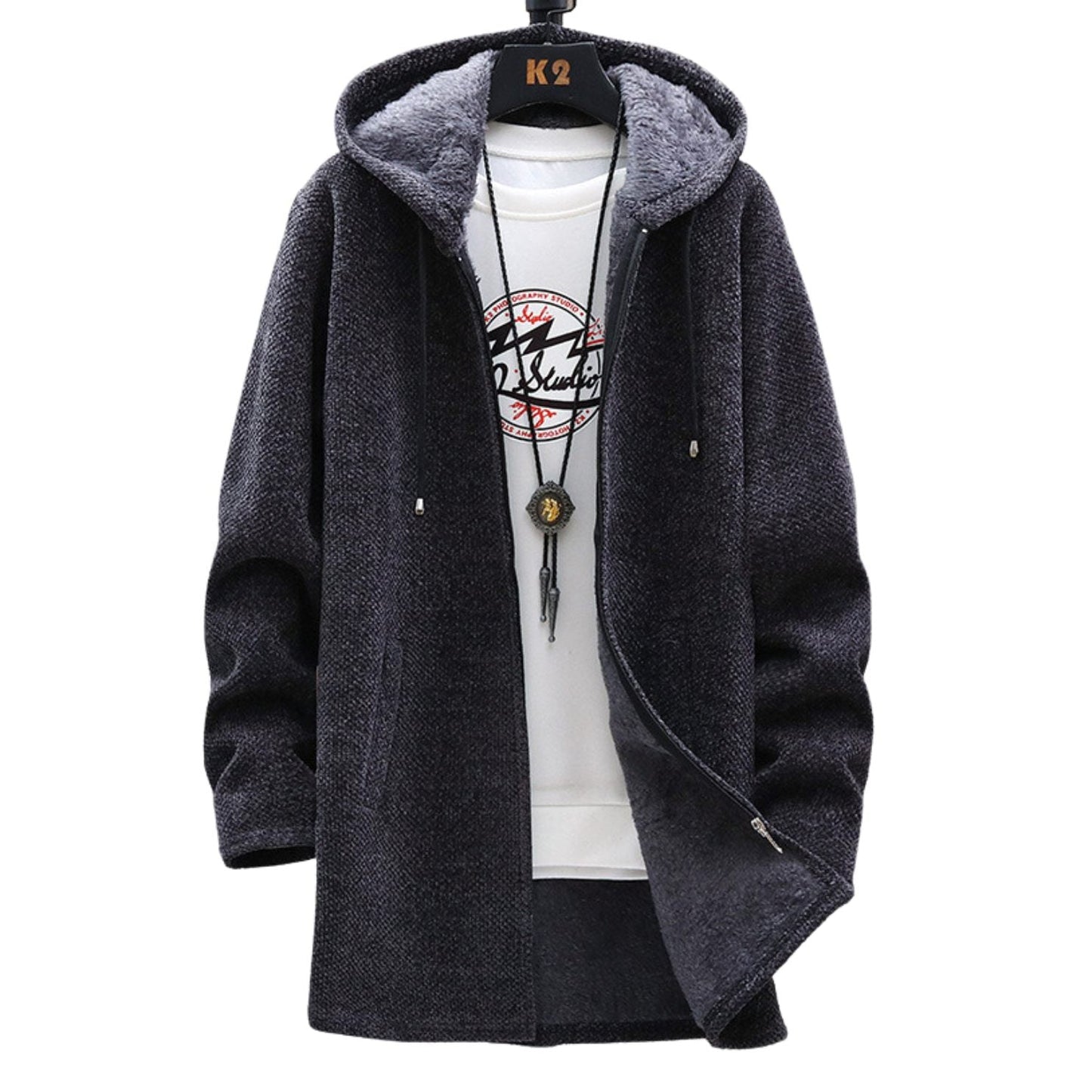 Parka Hiver Homme Élégant avec Capuche et Fermeture Éclair