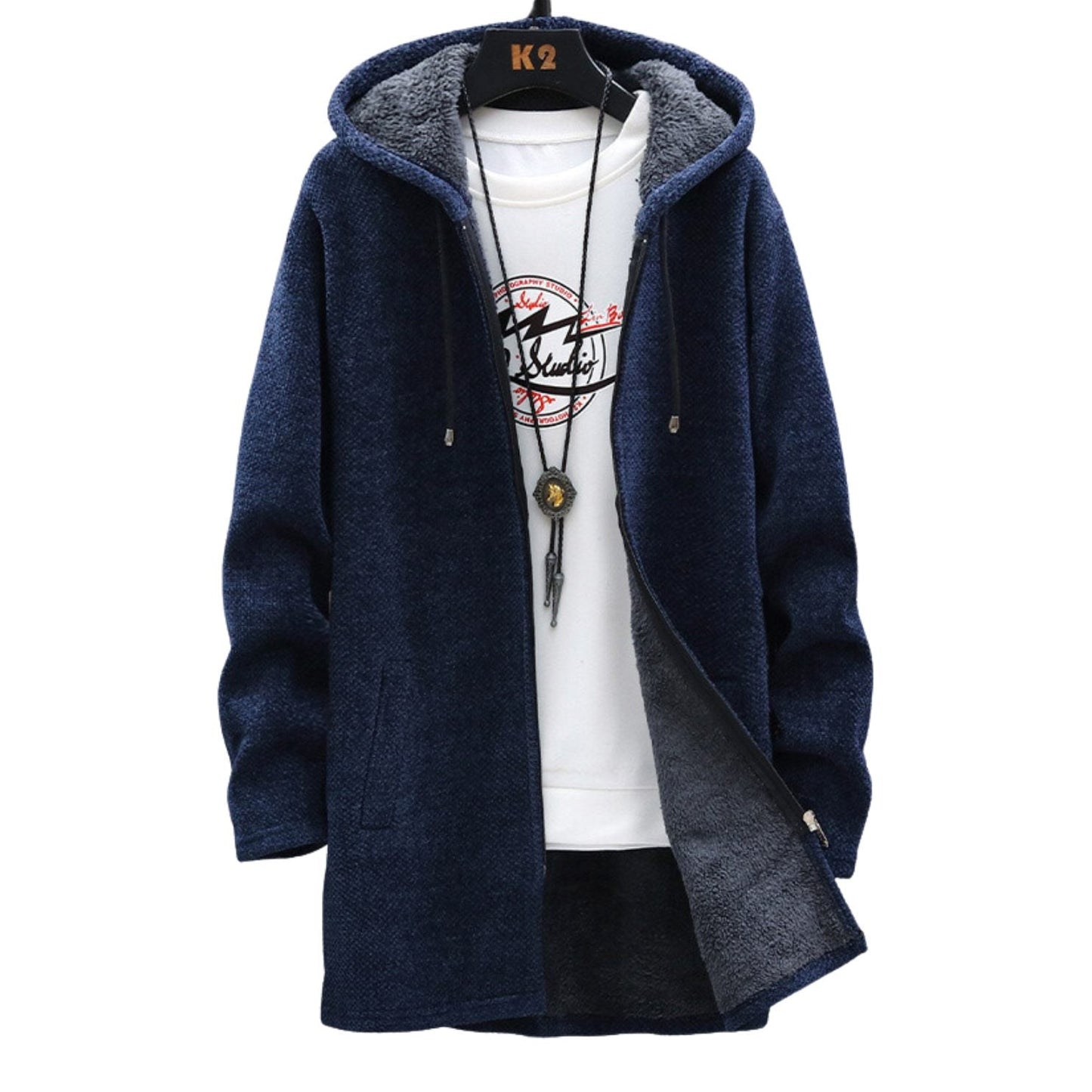Parka Hiver Homme Élégant avec Capuche et Fermeture Éclair