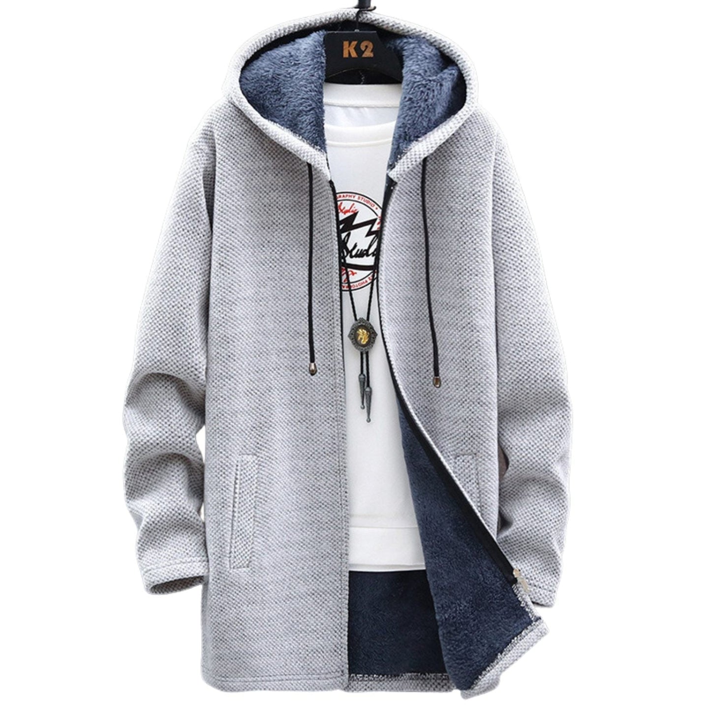 Parka Hiver Homme Élégant avec Capuche et Fermeture Éclair