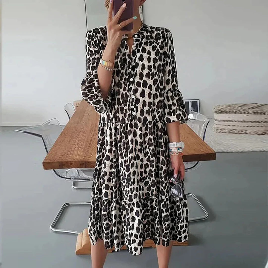 Robe Florale Élégante pour Femme avec Jupe Volumineuse et Manches Longues - LuxeStyle