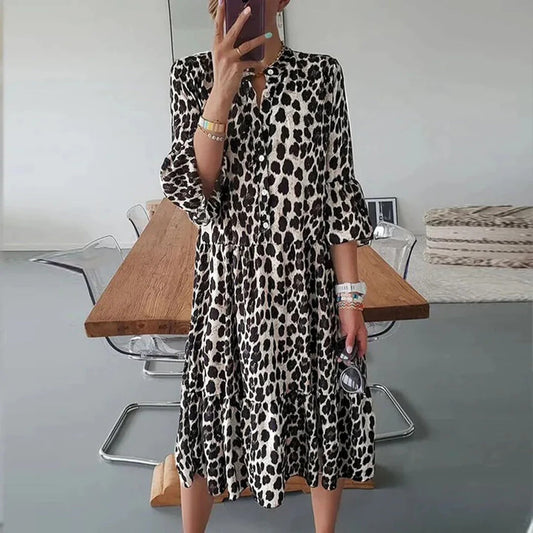 Robe Florale Élégante pour Femme avec Jupe Volumineuse et Manches Longues - LuxeStyle