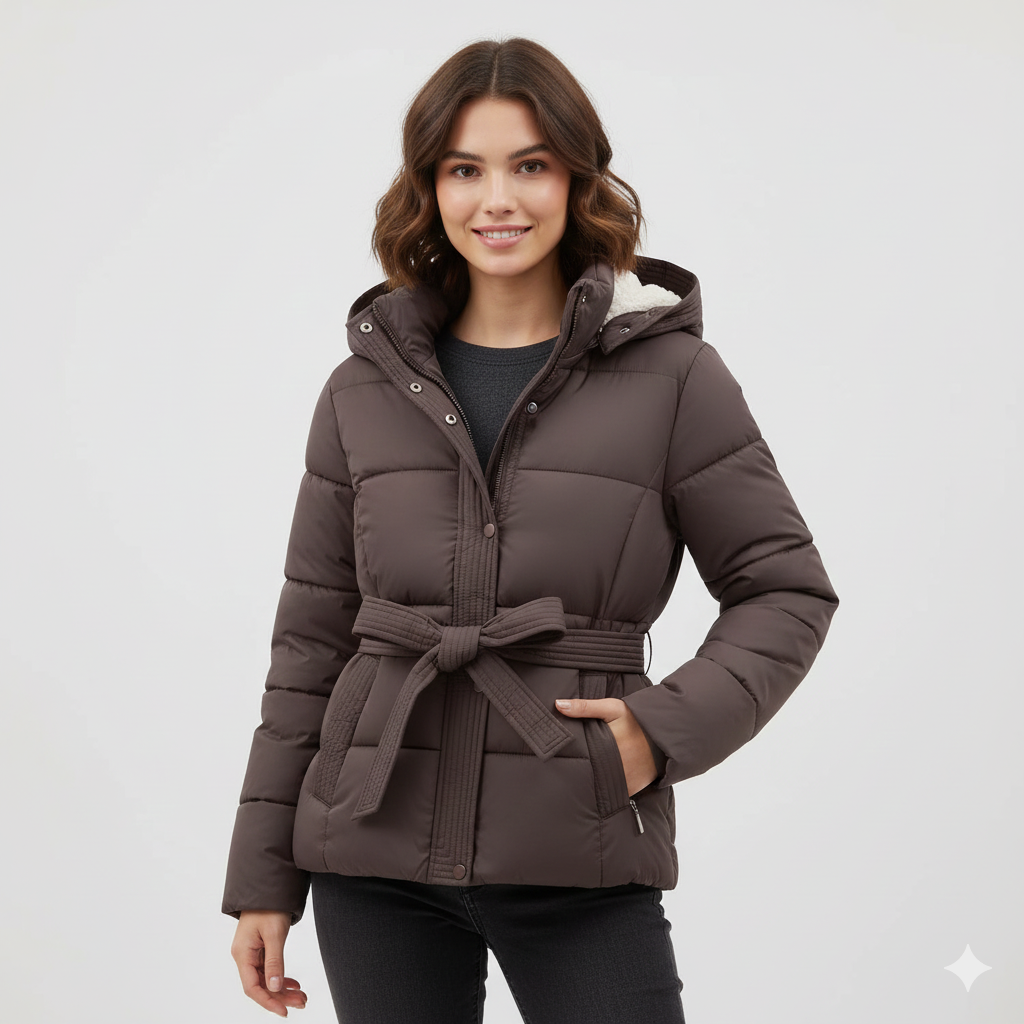 Manteau Femme Hiver Chic avec Capuche et Ceinture