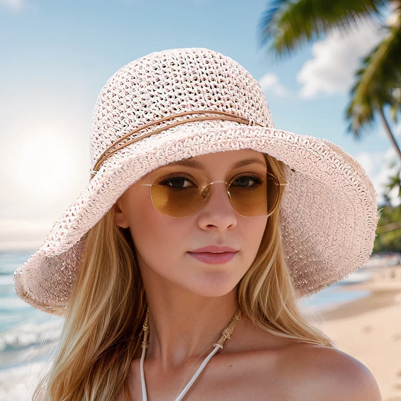 Chapeau de soleil Élégant à Bord Large avec Décoration Florale