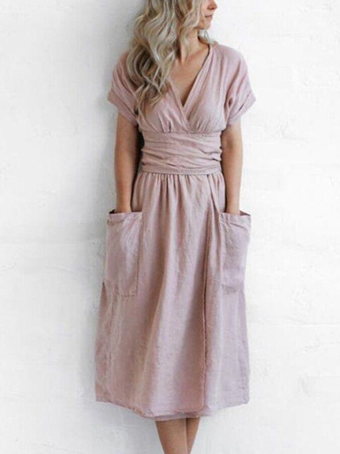 Robe Femme Lin Élégante Été Légère
