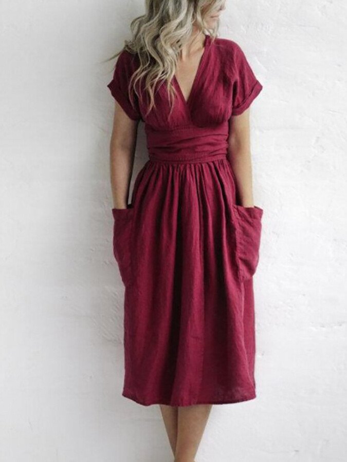 Robe Femme Lin Élégante Été Légère