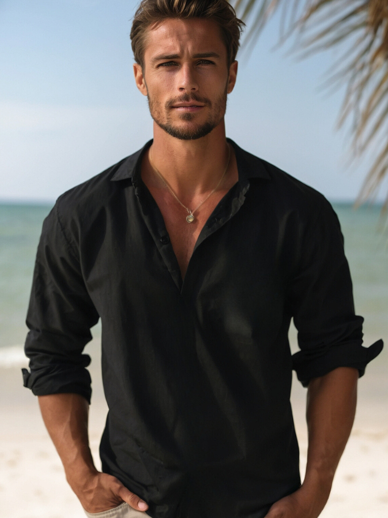 Chemise Homme Noir Décontractée Été - LuxeStyle