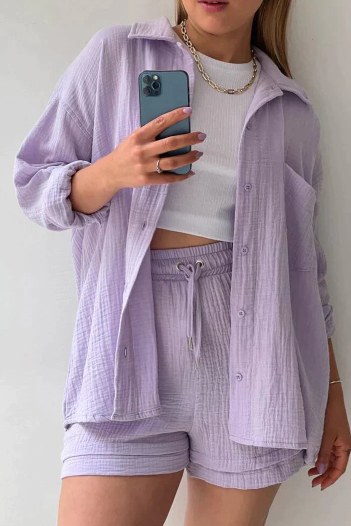 Lyan - Ensemble femme deux pièces manches longues et short court