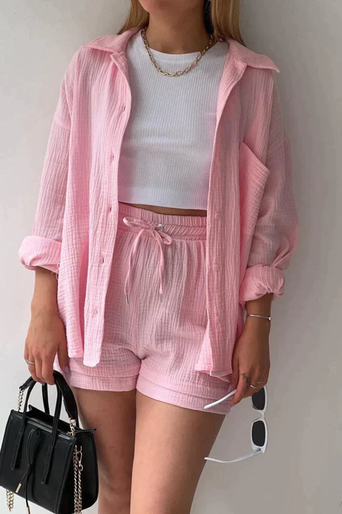 Lyan - Ensemble femme deux pièces manches longues et short court