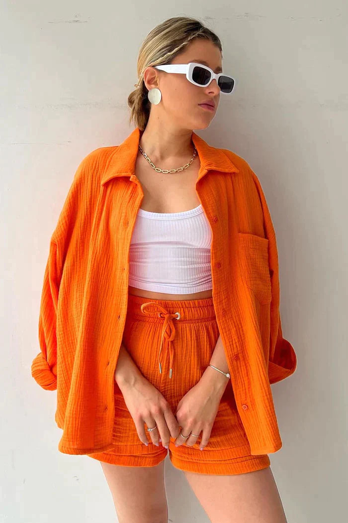 Lyan - Ensemble femme deux pièces manches longues et short court - LuxeStyle