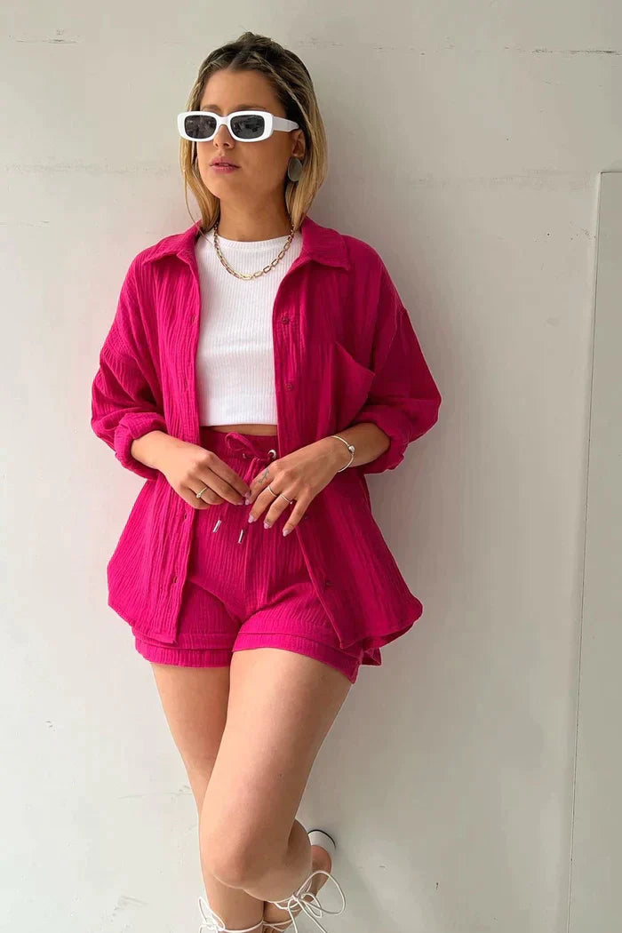 Lyan - Ensemble femme deux pièces manches longues et short court