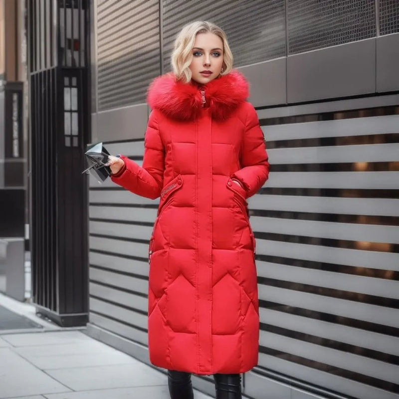 Manteau femme long douillet à capuche fourré