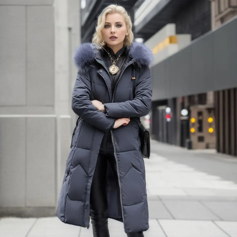 Manteau femme long douillet à capuche fourré