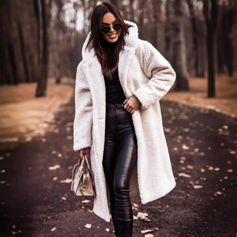 Manteau Fausse Fourrure Chic Écru pour Femme