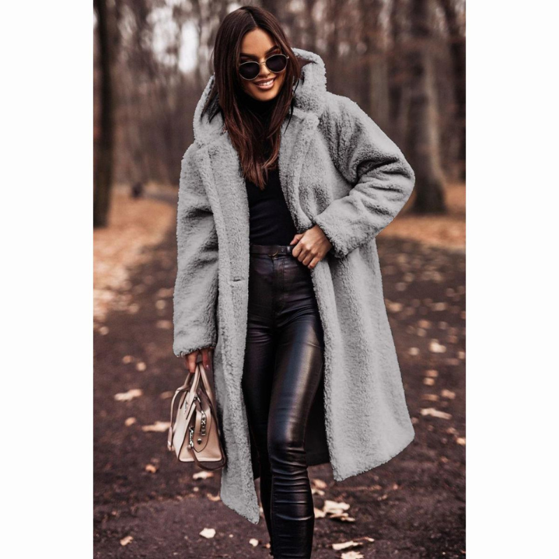 Manteau Fausse Fourrure Chic Écru pour Femme