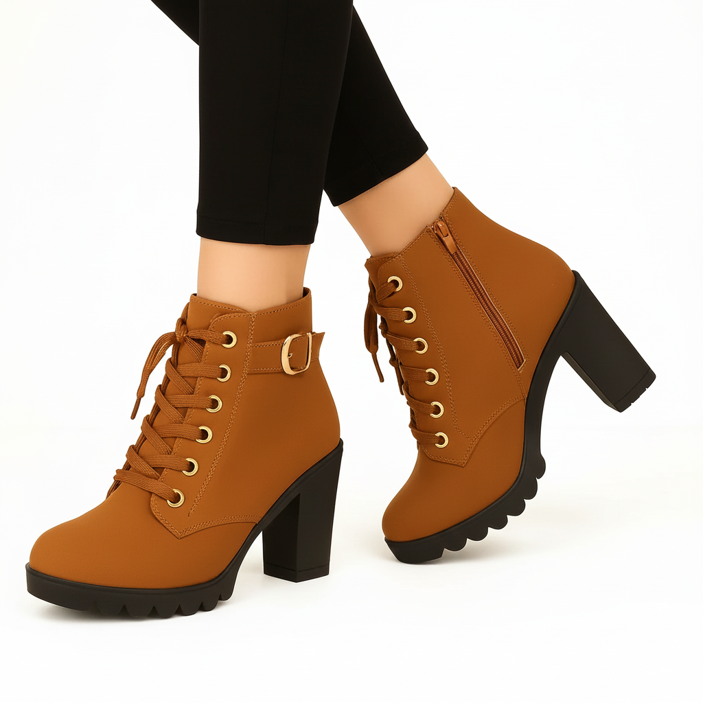 Bottines Femmes Élégantes à Talon Bloc & Boucle Luxe