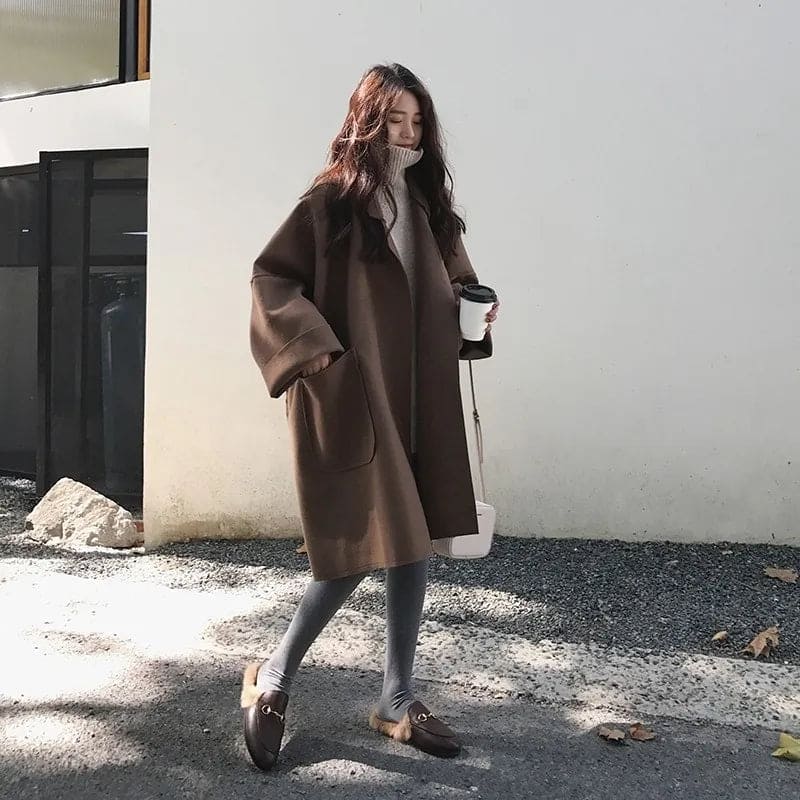Manteau Femme Hiver Élégant Oversize en Laine Mélangée avec Poches Generouses - LuxeStyle