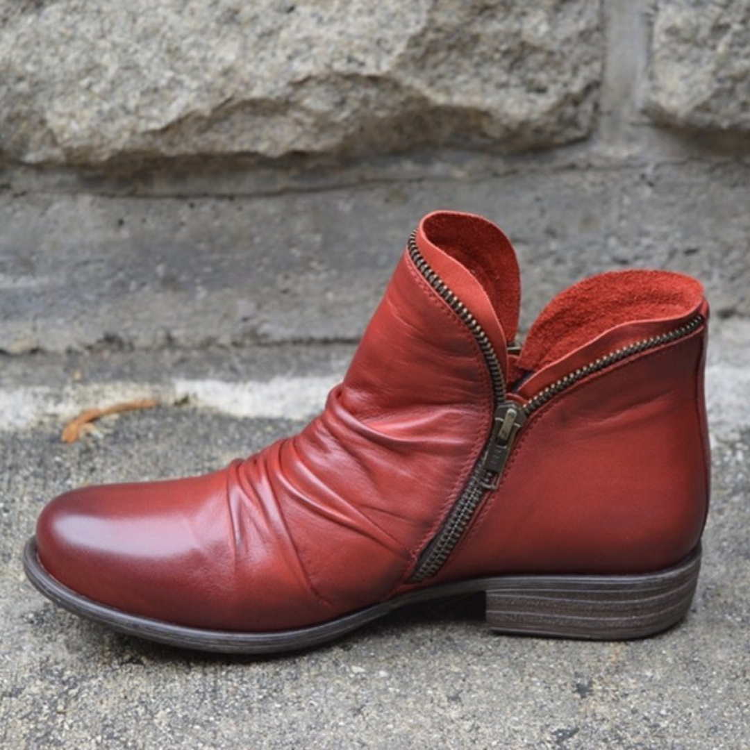 Bottines Femme Chic en Cuir avec Fermeture Éclair & Semelle Confort