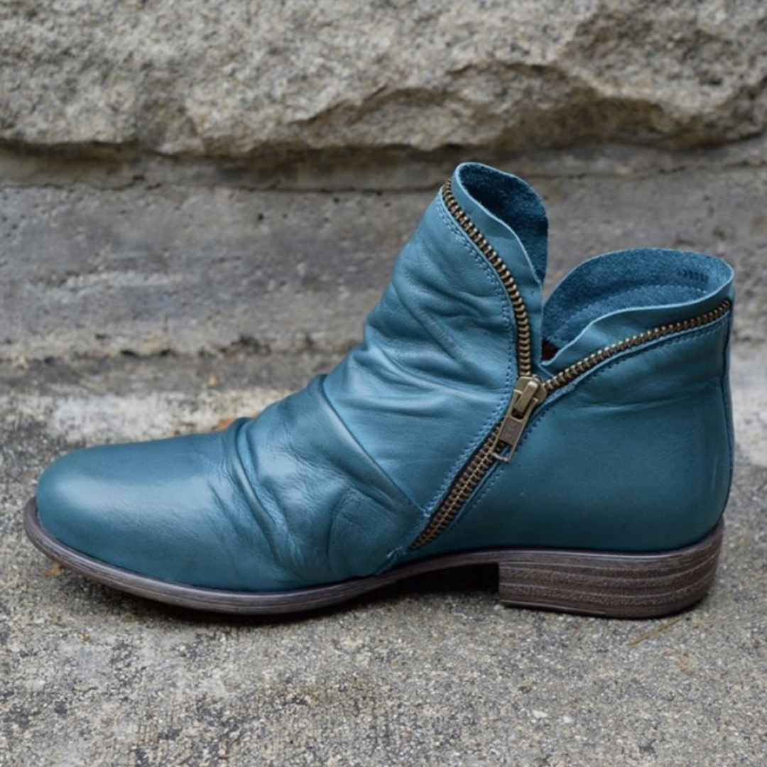 Bottines Femme Chic en Cuir avec Fermeture Éclair & Semelle Confort