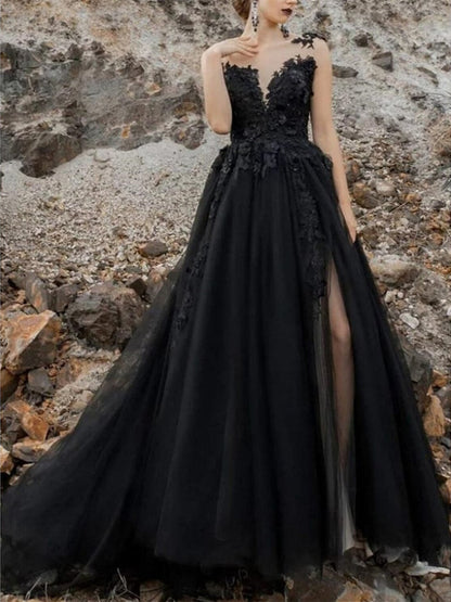 Robe de Soirée Noire Élégante sans Manches pour Femme - luxestyle