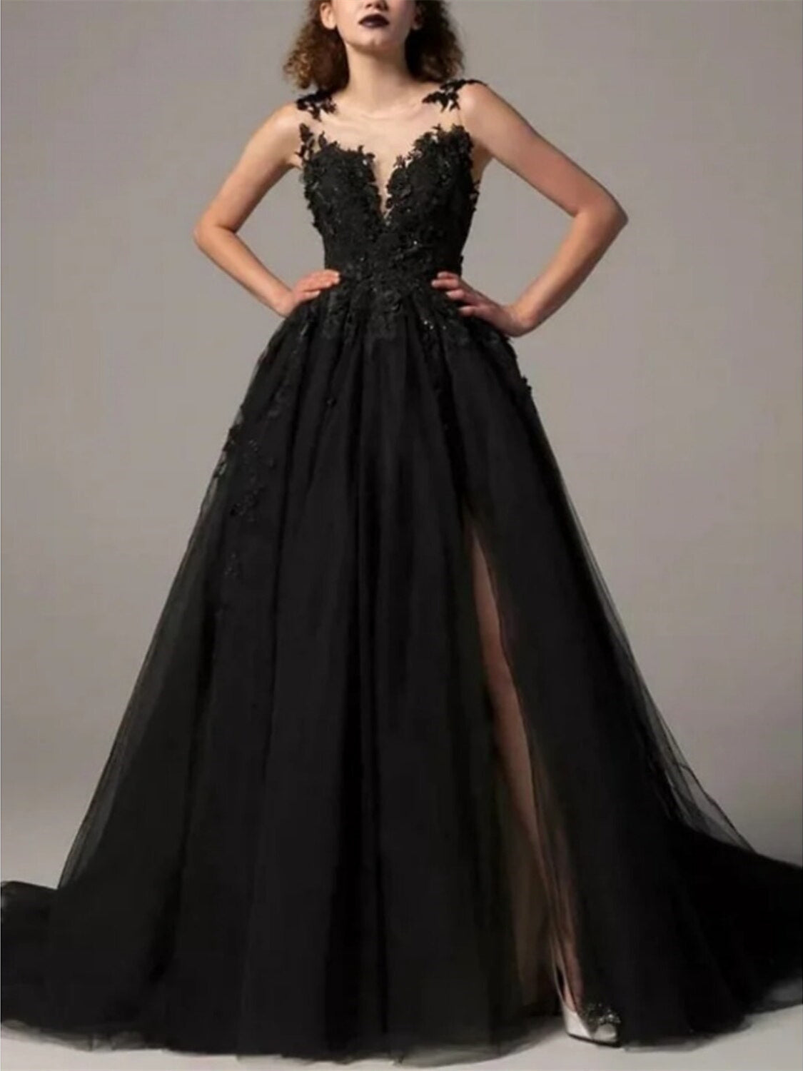 Robe de Soirée Noire Élégante sans Manches pour Femme
