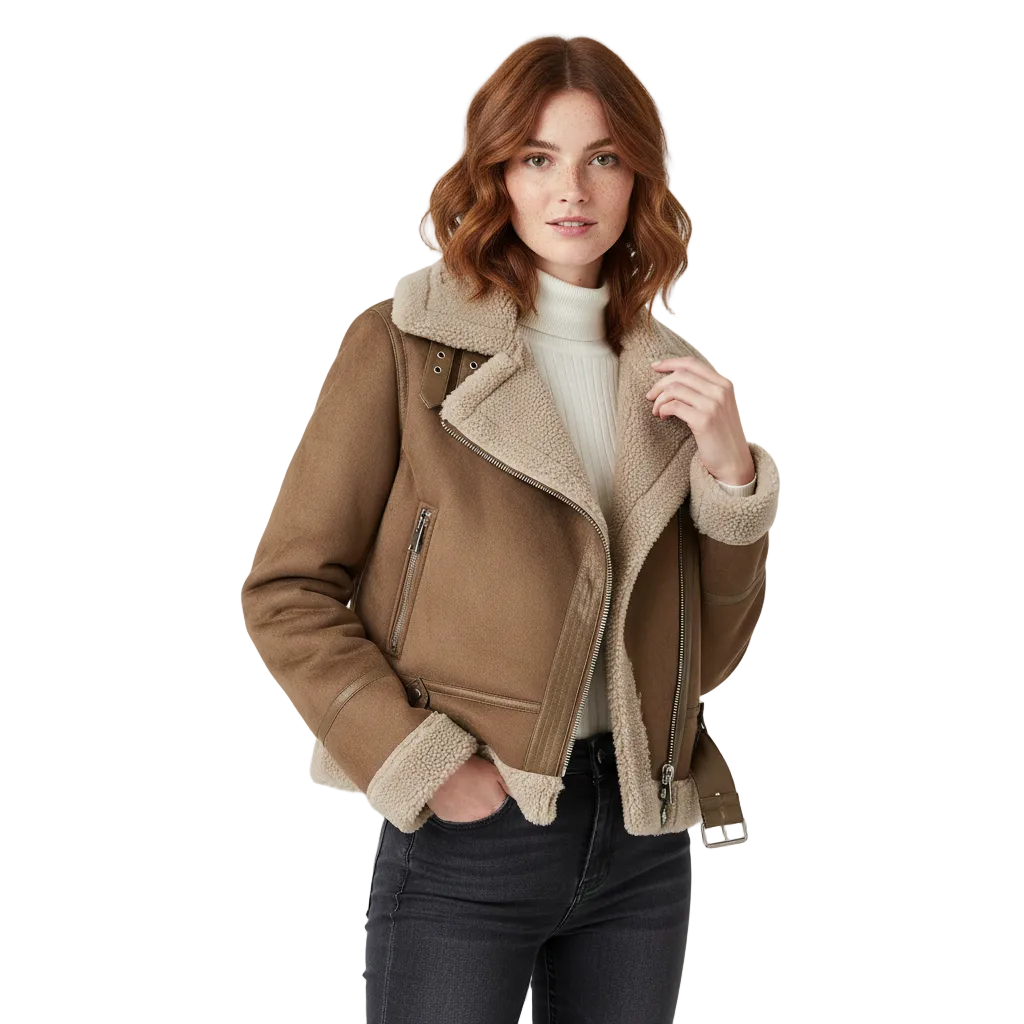 Blouson Femme Élégant – Veste Cuir Doublée Fourrure avec Style Rock & Fermeture Éclair - LuxeStyle