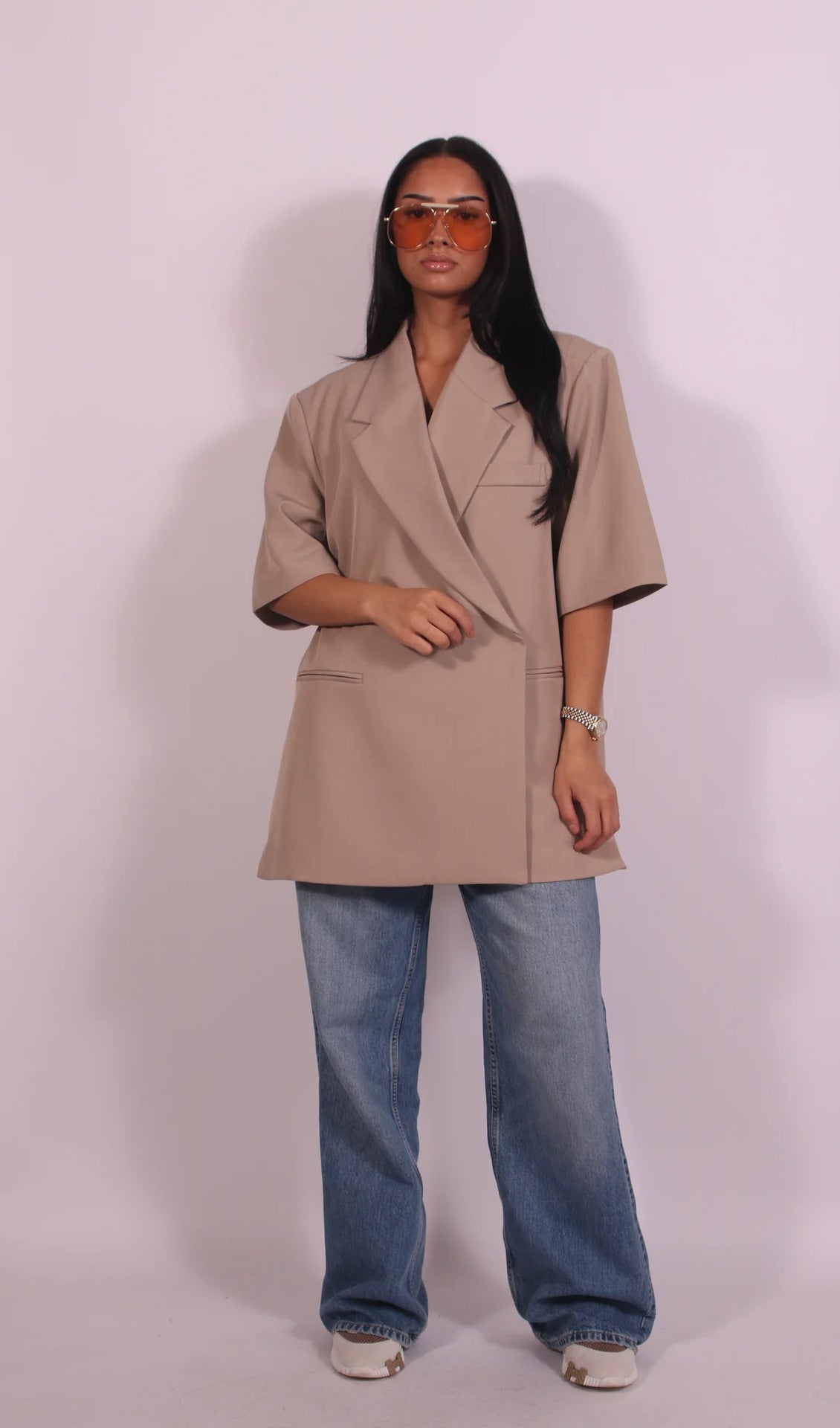Blazer Féminin Décontracté - Veste Relâchée en Polyester avec Col Raffiné