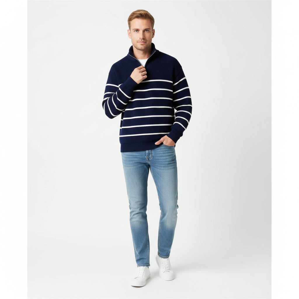 Pull Homme Rayé Élégant zipper pour Toutes Saisons - LuxeStyle