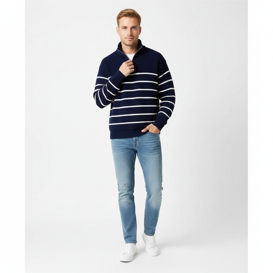 Pull Homme Rayé Élégant zipper pour Toutes Saisons - LuxeStyle