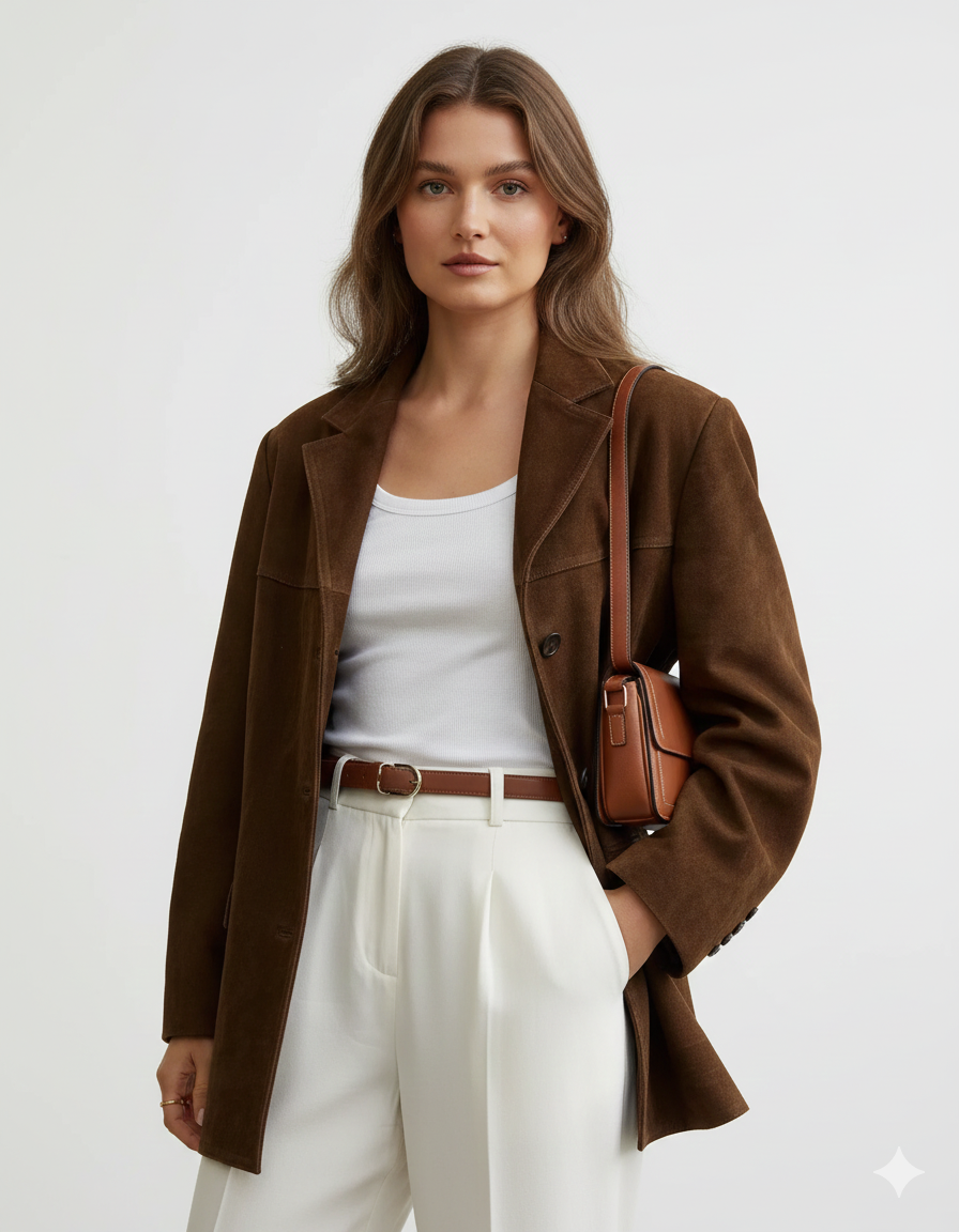 Veste Femme Élégante Brun Stretch
