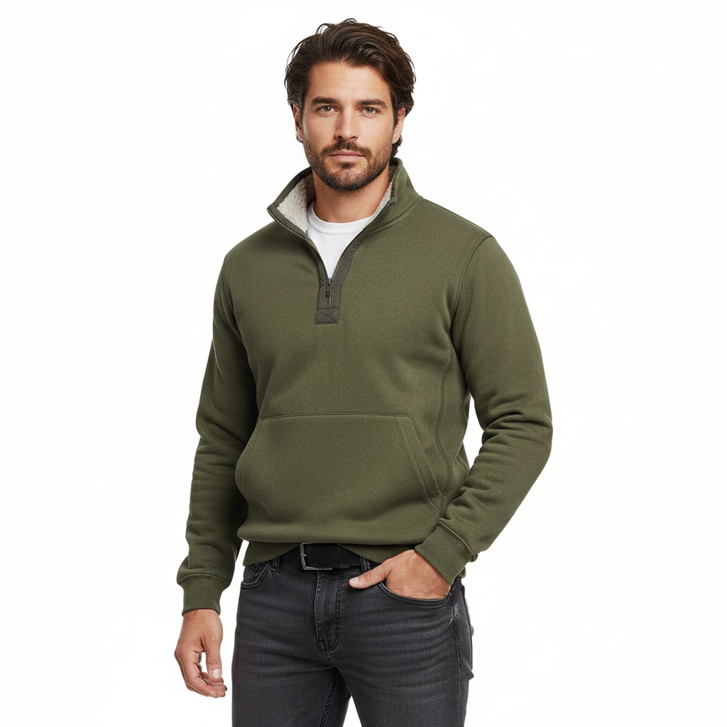 Pull Zippé Homme Doublé Fleece Confortable