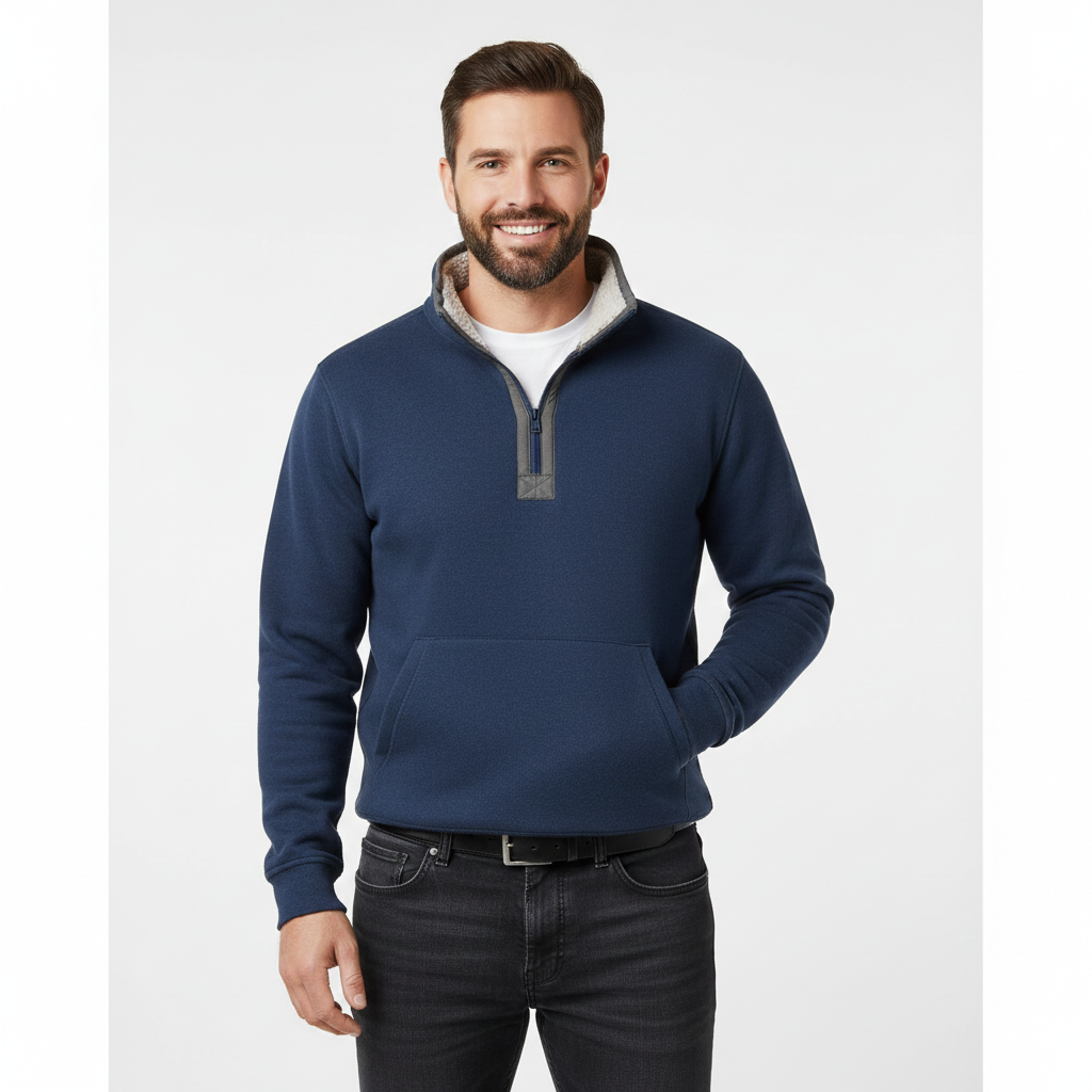 Pull Zippé Homme Doublé Fleece Confortable