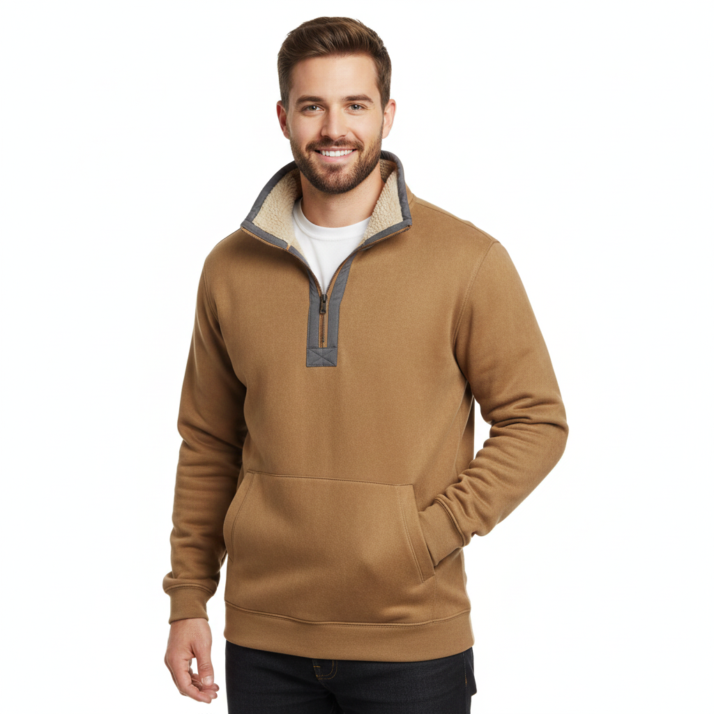 Pull Zippé Homme Doublé Fleece Confortable