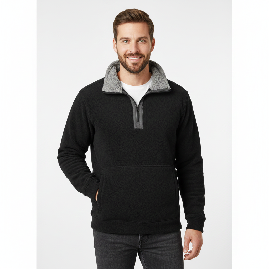 Pull Zippé Homme Doublé Fleece Confortable