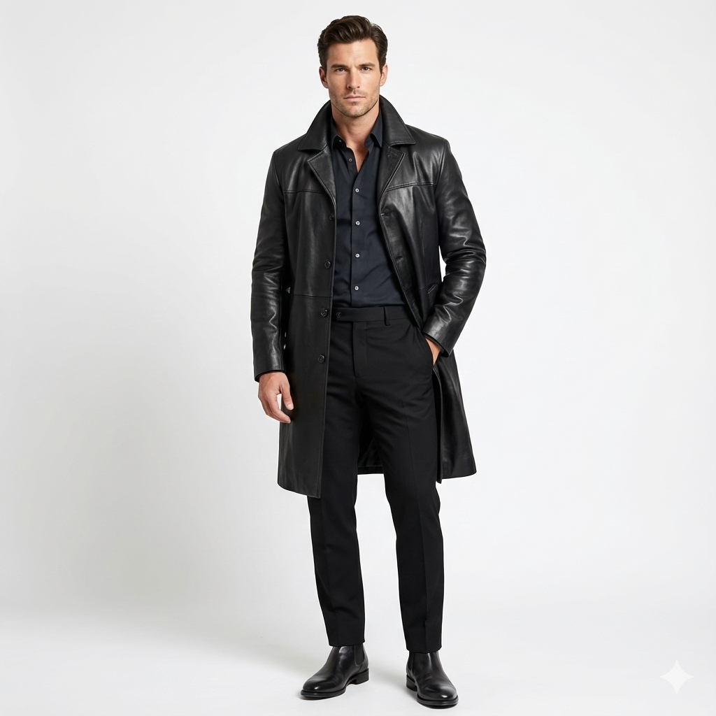 Manteau Long Homme Chic - Trench Élégant à Fermeture Bouton