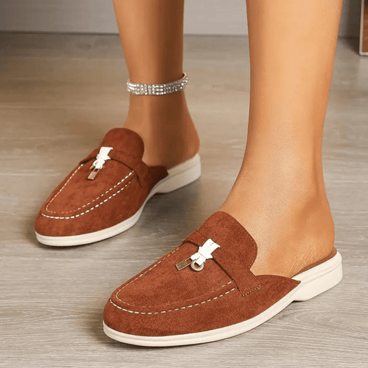 Mocassins Femmes – Mules d’Été en Cuir avec Détail Fleur & Couture Colorée - LuxeStyle