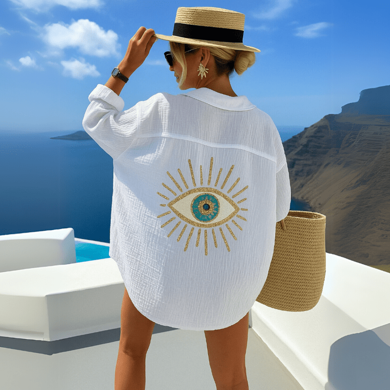 Tunique Femme Décontractée - Chemise de Plage en Coton Léger avec Broderie Colorée - LuxeStyle