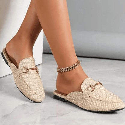 Mocassins Femme Élégants - Mules Tressées Confort avec Chaîne Or & Semelle Douce - LuxeStyle